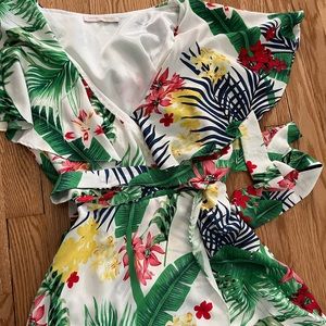 Pookie & Sebastian Tropical Floral Mini Wrap Dress